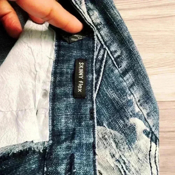 Men’s CJ Black Premium Skinny Flex Stone Washed Dark Blue Denim Jeans Y2K 34X32 - Picture 8 of 10